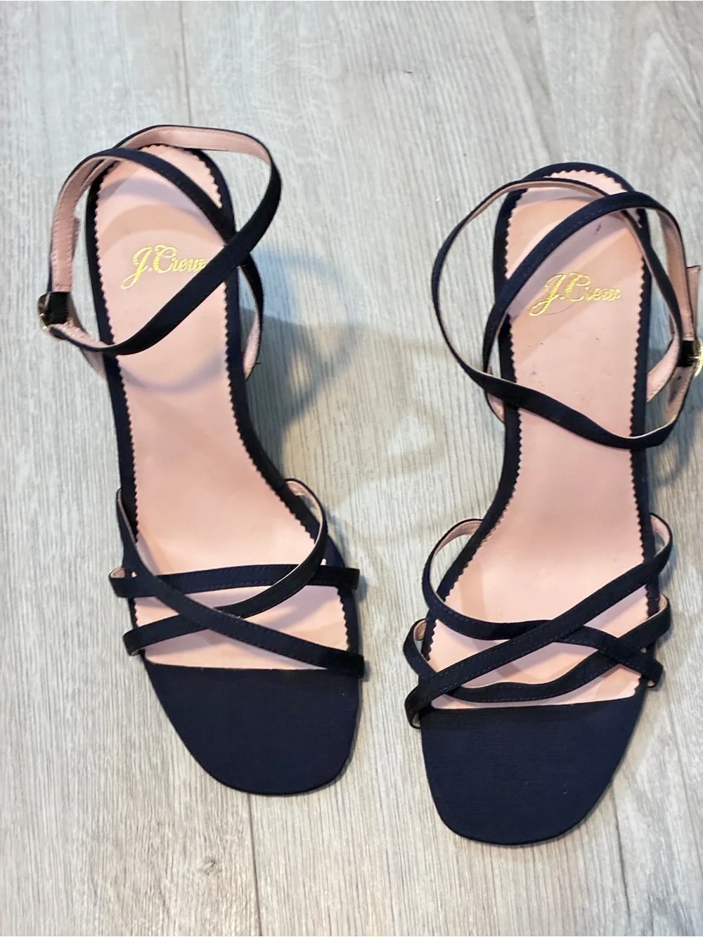 J.Crew Navy Peau de Soie Strappy Wedge Sandals Size 8.5
